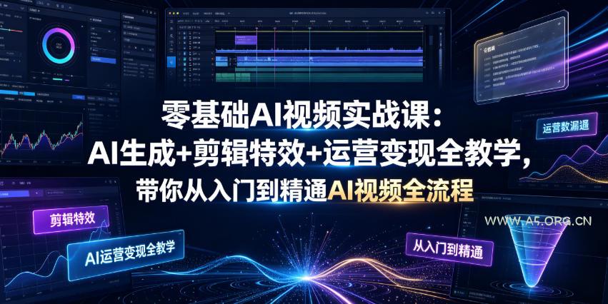 零基础AI视频实战课：AI生成+剪辑特效+运营变现全教学，带你从入门到精通AI视频全流程
