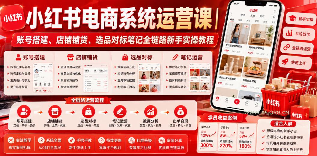 小红书电商系统运营课|账号搭建、店铺铺货、选品对标笔记全链路新手实操教程 - 小红泡 小红书电商系统运营课|账号搭建、店铺铺货、选品对标笔记全链路新手实操教程