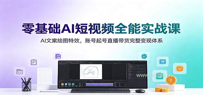 零基础AI短视频全能实战课：AI文案绘图特效，账号起号直播带货完整变现体系 - 小红泡