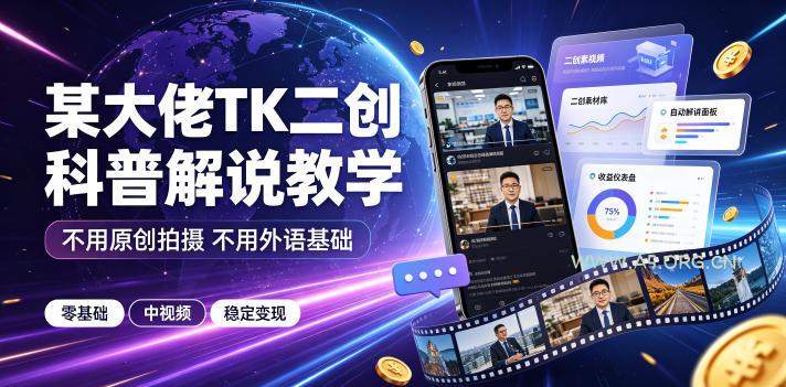 某大佬TK二创科普解说教学，不用原创拍摄不用外语基础，零基础做TikTok中视频稳定变现
