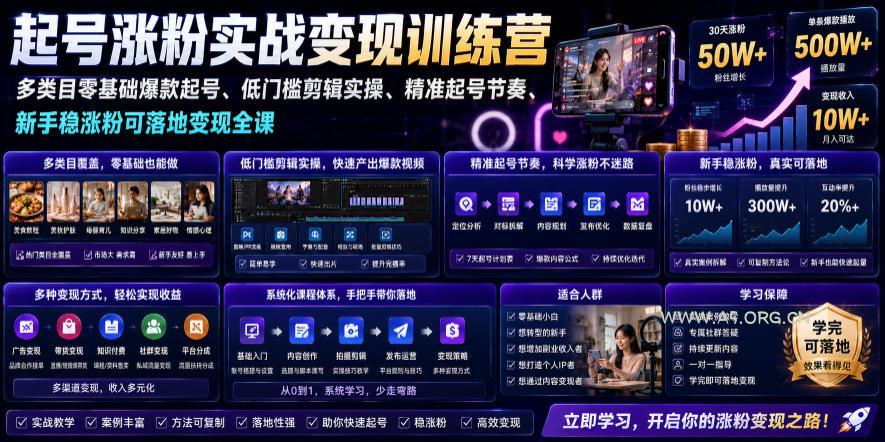 苗子起号涨粉实战变现训练营,多类目零基础爆款起号、精准起号节奏、新手稳涨粉可落地变现全课 - 小红泡 苗子起号涨粉实战变现训练营,多类目零基础爆款起号、精准起号节奏、新手稳涨粉可落地变现全课