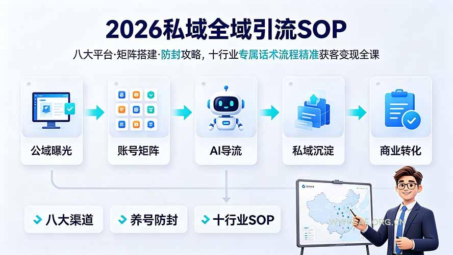 2026私域全域引流SOP|八大平台·矩阵搭建·防封攻略,十行业专属话术流程精准获客变现全课 - 小红泡 2026私域全域引流SOP|八大平台·矩阵搭建·防封攻略,十行业专属话术流程精准获客变现全课 - 小红泡