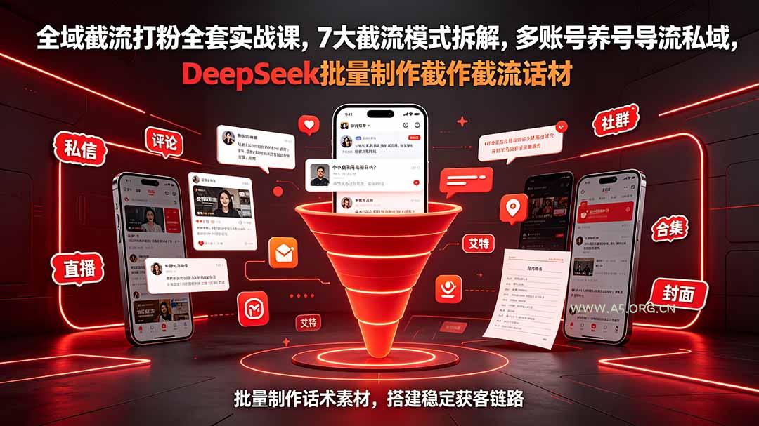 全域截流打粉全套实战课,7大截流模式拆解,多账号养号导流私域,DeepSeek批量制作截流话术素材 - 小红泡 全域截流打粉全套实战课,7大截流模式拆解,多账号养号导流私域,DeepSeek批量制作截流话术素材 - 小红泡