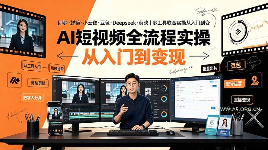 AI短视频全流程实操：即梦&middot;蝉镜&middot;小云雀&middot;豆包&middot;Deepseek&middot;剪映｜多工具联合实操从入门到变现 - 小红泡