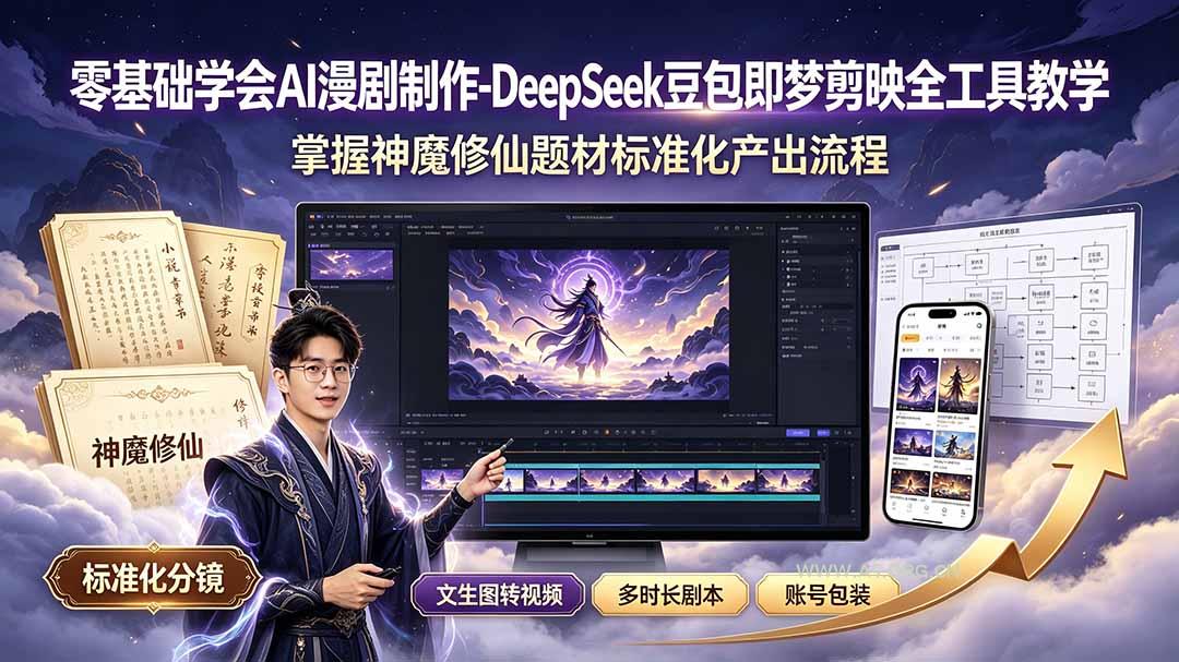 零基础学会AI漫剧制作-DeepSeek豆包即梦剪映全工具教学，掌握神魔修仙题材标准化产出流程 - 小红泡