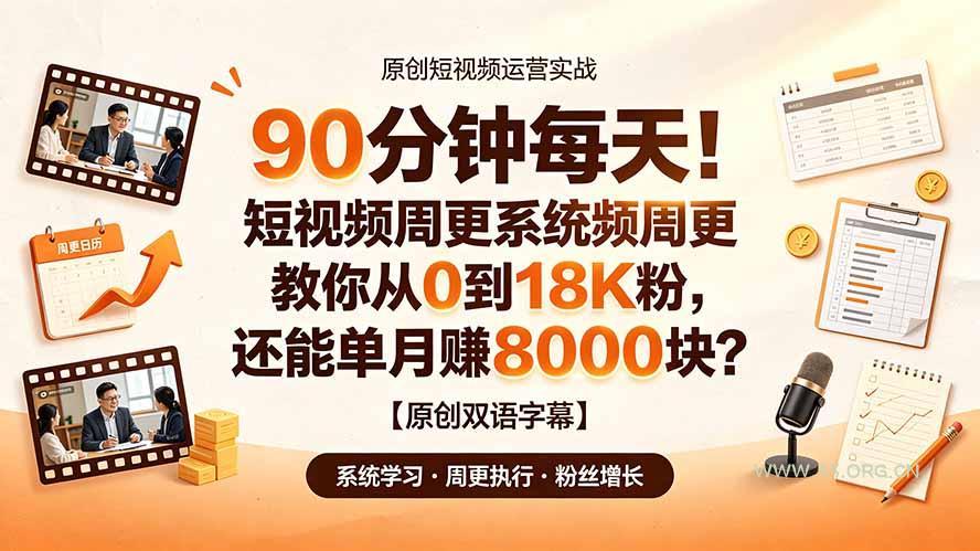 90 分钟每天！短视频周更系统教你从 0 到 18K 粉，还能单月赚 8000 块？【原创双语字幕】 - 小红泡