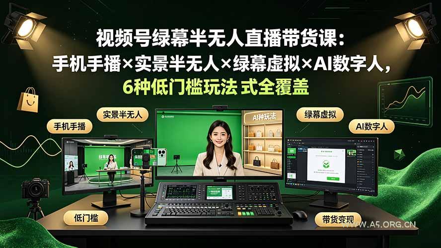 视频号绿幕半无人直播带货课:手机手播×实景半无人×绿幕虚拟×AI数字人,6种低门槛玩法全覆盖 - 小红泡 视频号绿幕半无人直播带货课:手机手播×实景半无人×绿幕虚拟×AI数字人,6种低门槛玩法全覆盖 - 小红泡