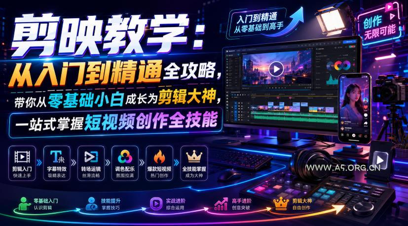 剪映教学：从入门到精通全攻略，带你从零基础小白成长为剪辑大神，一站式掌握短视频创作全技能