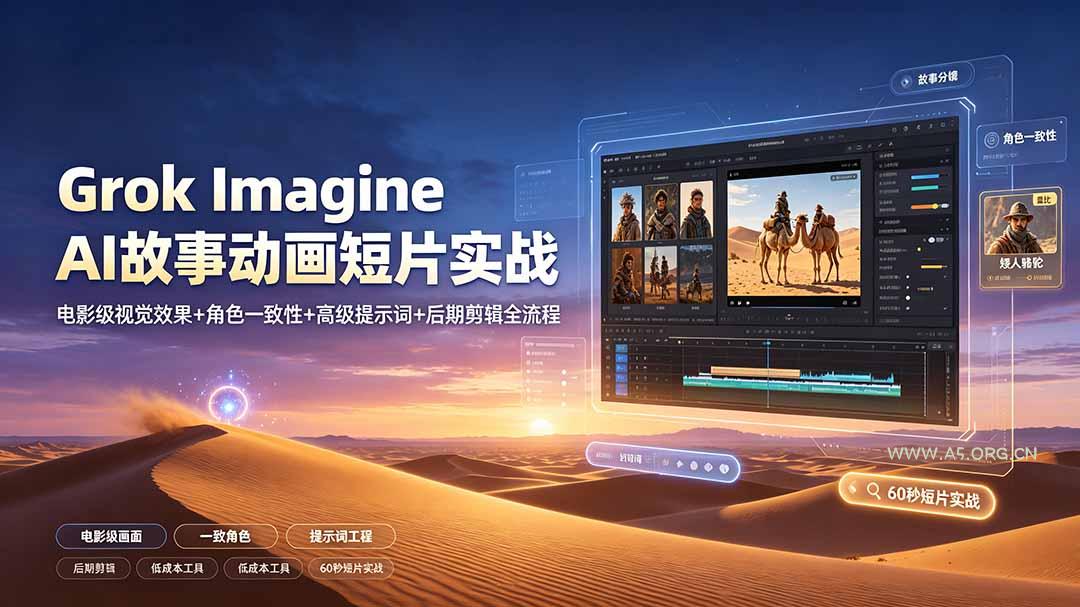 Grok Imagine AI故事动画短片实战：电影级视觉效果+角色一致性+高级提示词+后期剪辑全流程 - 小红泡