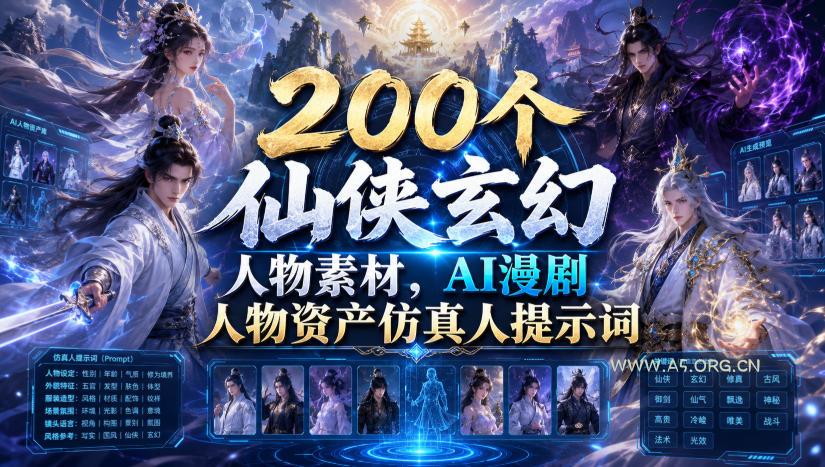 200个仙侠玄幻人物素材,AI漫剧人物资产仿真人提示词 - 小红泡 200个仙侠玄幻人物素材,AI漫剧人物资产仿真人提示词