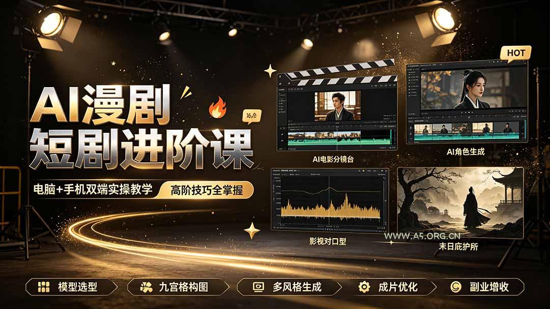 AI漫剧短剧进阶课｜电脑+手机双端实操教学｜影视剧对口型人物吃瓜&times;解压末日庇护所全程讲解，高阶技巧全掌握 - 小红泡