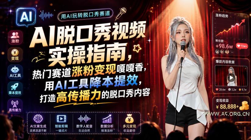 AI脱口秀视频实操指南,热门赛道涨粉变现嘎嘎香,用AI工具降本提效,打造高传播力的脱口秀内容 - 小红泡 AI脱口秀视频实操指南,热门赛道涨粉变现嘎嘎香,用AI工具降本提效,打造高传播力的脱口秀内容