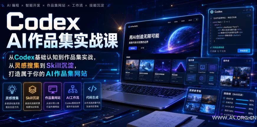 Codex AI作品集实战课,从Codex基础认知到作品集实战,从灵感搜集到Skill沉淀,打造属于你的AI作品集网站 - 小红泡 Codex AI作品集实战课,从Codex基础认知到作品集实战,从灵感搜集到Skill沉淀,打造属于你的AI作品集网站