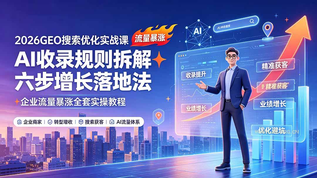 2026GEO搜索优化实战课：AI收录规则拆解｜六步增长落地法｜企业流量暴涨全套实操教程 - 小红泡