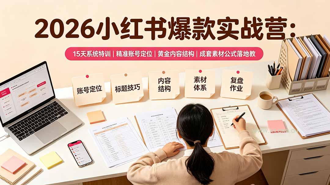 2026小红书爆款实战营：15天系统特训｜精准账号定位｜黄金内容结构｜成套素材公式落地教程 - 小红泡