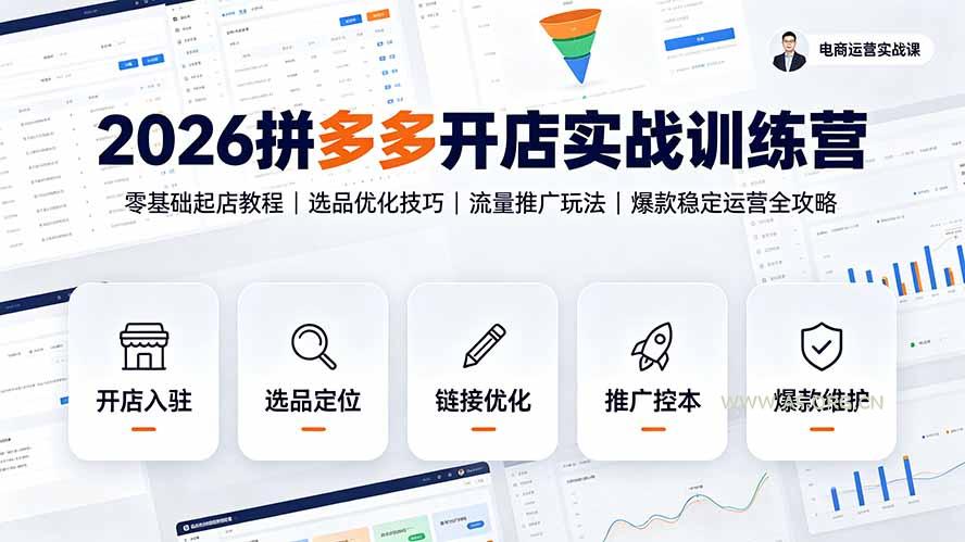 2026拼多多开店实战训练营：零基础起店教程｜选品优化技巧｜流量推广玩法｜爆款稳定运营全攻略 - 小红泡