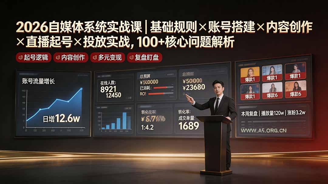 2026自媒体系统实战课|基础规则×账号搭建×内容创作×直播起号×投放实战,100+核心问题解析 - 小红泡 2026自媒体系统实战课|基础规则×账号搭建×内容创作×直播起号×投放实战,100+核心问题解析 - 小红泡