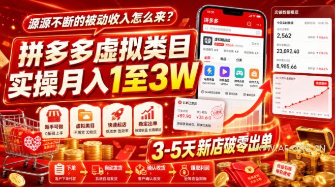 源源不断的被动收入怎么来?拼多多虚拟类目实操月入1至3W,3-5天新店破零出单 - 小红泡 源源不断的被动收入怎么来?拼多多虚拟类目实操月入1至3W,3-5天新店破零出单