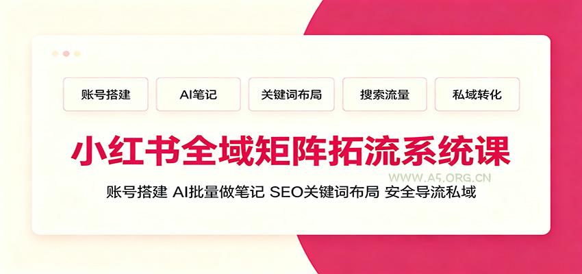 小红书全域矩阵拓流系统课：账号搭建、AI批量做笔记，SEO关键词布局、安全导流私域 - 小红泡