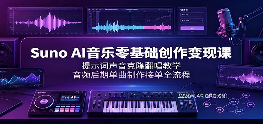 Suno AI音乐零基础创作变现课：提示词声音克隆翻唱教学，音频后期单曲制作接单全流程 - 小红泡
