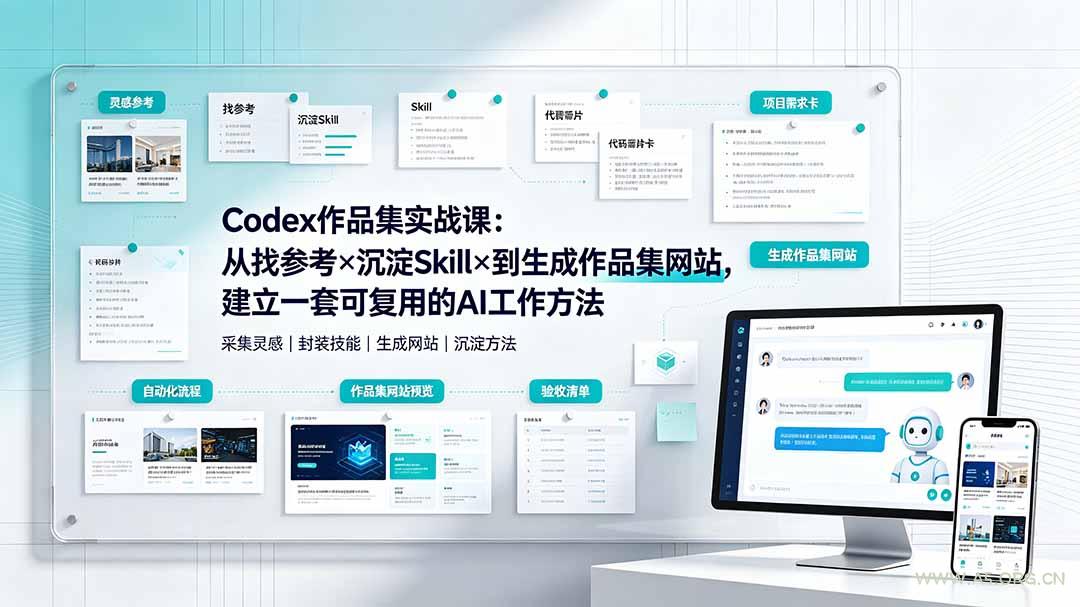 Codex作品集实战课:从找参考×沉淀Skill×到生成作品集网站,建立一套可复用的AI工作方法-小红泡