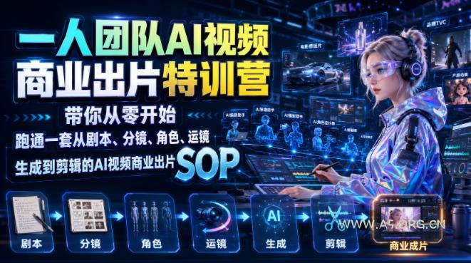 一人团队AI视频商业出片实战课:带你从零开始跑通一套从剧本、分镜、角色、运镜、生成到剪辑的AI视频商业出片SOP - 小红泡 一人团队AI视频商业出片实战课:带你从零开始跑通一套从剧本、分镜、角色、运镜、生成到剪辑的AI视频商业出片SOP