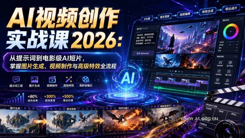 AI视频创作实战课2026:从提示词到电影级AI短片,掌握图片生成、视频制作与高级特效全流程 - 小红泡 AI视频创作实战课2026:从提示词到电影级AI短片,掌握图片生成、视频制作与高级特效全流程