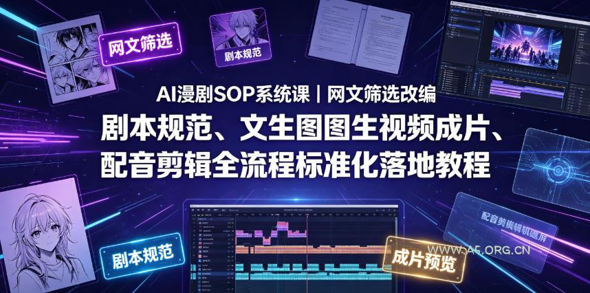 AI漫剧SOP系统课｜网文筛选改编、剧本规范、文生图图生视频成片、配音剪辑全流程标准化落地教程（更新）