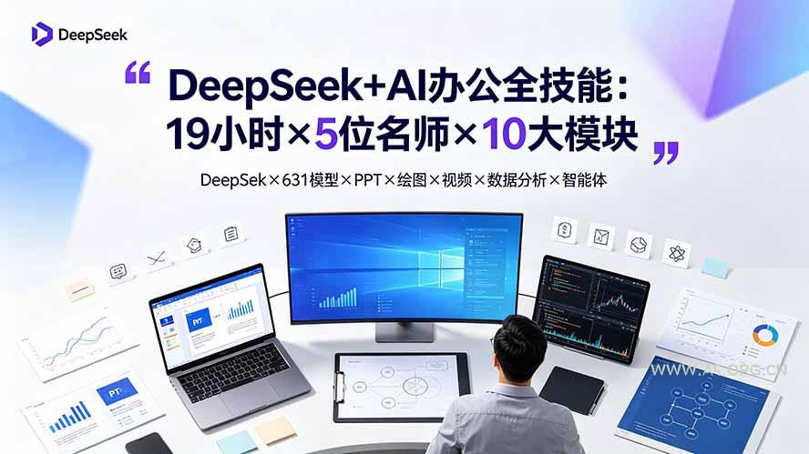 DeepSeek+AI办公全技能:19小时×5位名师×10大模块,DeepSeek×631模型×PPT×绘图×视频×数据分析×智能体 - 小红泡 DeepSeek+AI办公全技能:19小时×5位名师×10大模块,DeepSeek×631模型×PPT×绘图×视频×数据分析×智能体 - 小红泡