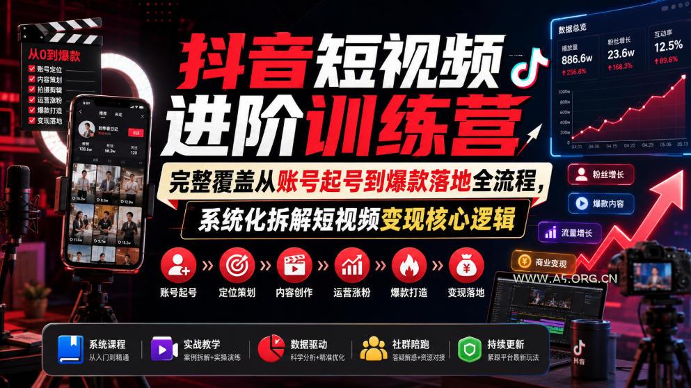 抖音短视频进阶训练营,完整覆盖从账号起号到爆款落地全流程,系统化拆解短视频变现核心逻辑 - 小红泡 抖音短视频进阶训练营,完整覆盖从账号起号到爆款落地全流程,系统化拆解短视频变现核心逻辑