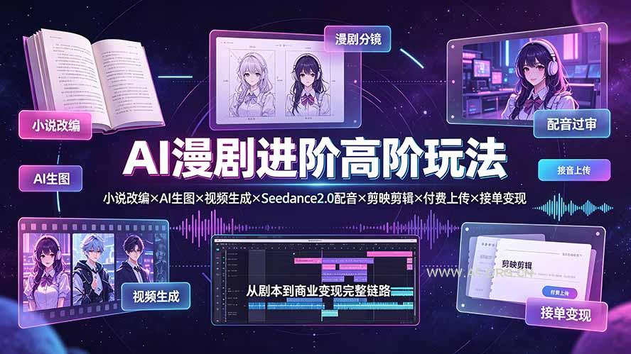 AI漫剧进阶高阶玩法：小说改编&times;AI生图&times;视频生成&times;Seedance2.0配音&times;剪映剪辑&times;付费上传&times;接单变现 - 小红泡