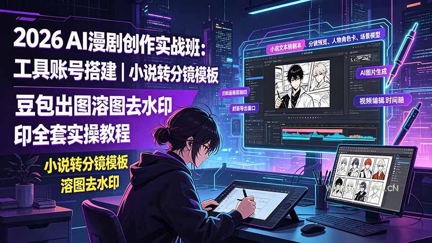 2026AI漫剧创作实战班：工具账号搭建｜小说转分镜模板｜豆包出图溶图去水印全套实操教程 - 小红泡