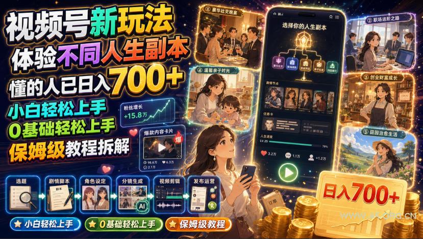 视频号新玩法体验不同人生副本,懂的人已日入700+,小白轻松上手,0基础轻松上手,保姆级教程拆解 - 小红泡 视频号新玩法体验不同人生副本,懂的人已日入700+,小白轻松上手,0基础轻松上手,保姆级教程拆解