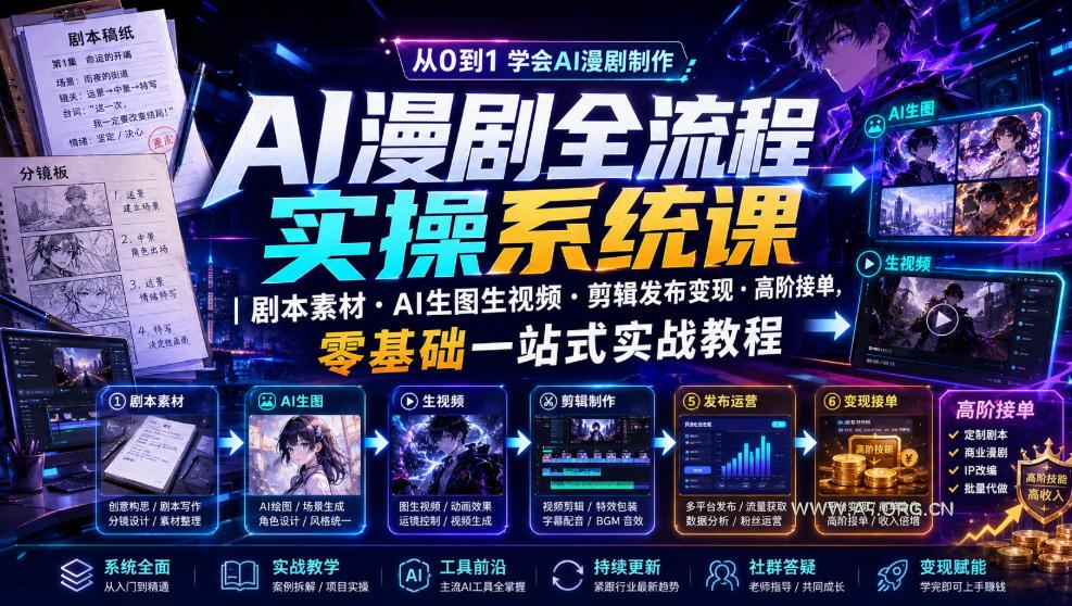 AI漫剧全流程实操系统课|剧本素材・AI生图生视频・剪辑发布变现・高阶接单,零基础一站式实战教程 - 小红泡 AI漫剧全流程实操系统课|剧本素材・AI生图生视频・剪辑发布变现・高阶接单,零基础一站式实战教程