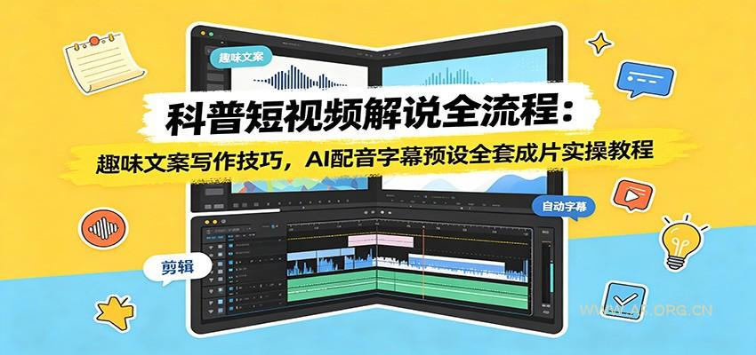 科普短视频解说全流程：趣味文案写作技巧，AI配音字幕预设全套成片实操教程 - 小红泡