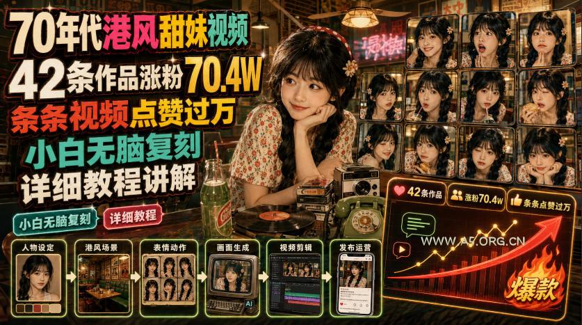 70年代港风甜妹视频,42条作品涨粉70.4W,条条视频点赞过万,小白无脑复刻,详细教程讲解 - 小红泡 70年代港风甜妹视频,42条作品涨粉70.4W,条条视频点赞过万,小白无脑复刻,详细教程讲解