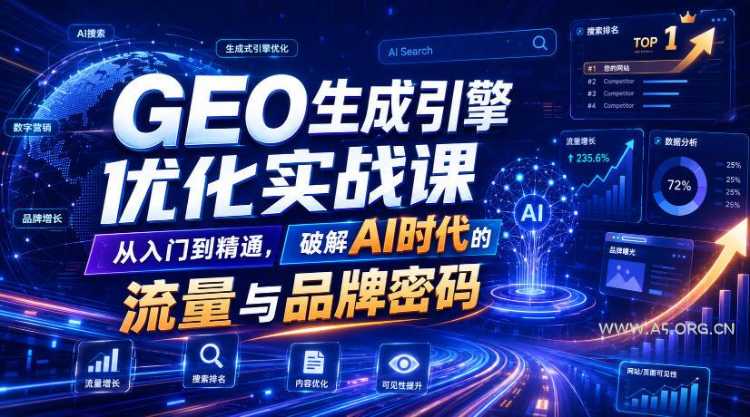 GEO生成引擎优化实战课,从入门到精通,破解AI时代的流量与品牌密码 - 小红泡 GEO生成引擎优化实战课,从入门到精通,破解AI时代的流量与品牌密码