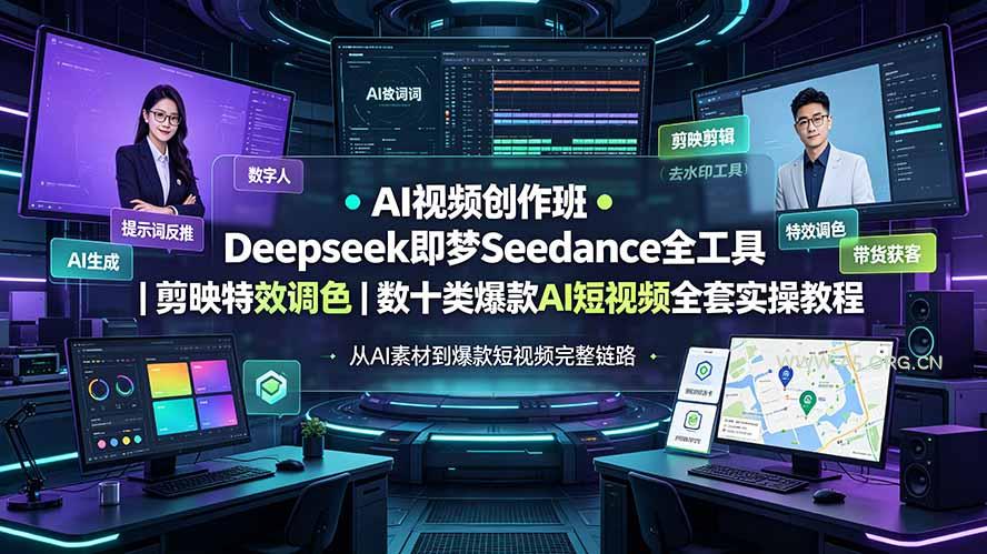 AI视频创作班◆Deepseek即梦Seedance全工具｜剪映特效调色｜数十类爆款AI短视频全套实操教程 - 小红泡