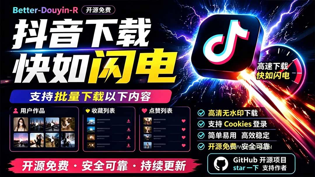 别再乱找了!D音下载快如闪电,支持批量下载用户作品收藏列表和点赞列表,开源免费 Better-douyin-R - 小红泡 别再乱找了!D音下载快如闪电,支持批量下载用户作品收藏列表和点赞列表,开源免费 Better-douyin-R - 小红泡