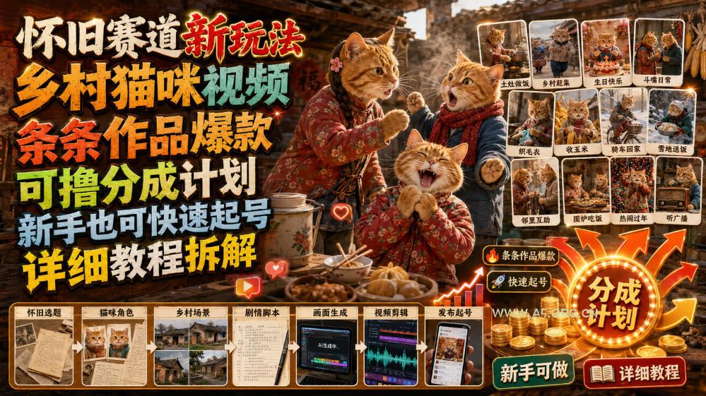 怀旧赛道新玩法,乡村猫咪视频,条条作品爆款,可撸分成计划,新手也可快速起号,详细教程拆解 - 小红泡 怀旧赛道新玩法,乡村猫咪视频,条条作品爆款,可撸分成计划,新手也可快速起号,详细教程拆解