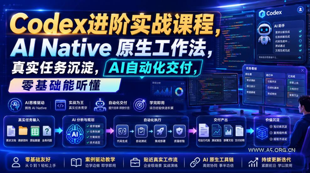 Codex进阶实战课|AI Native原生工作法,22节真实任务落地,从配置到AI自动化交付全链路教程 - 小红泡 Codex进阶实战课|AI Native原生工作法,22节真实任务落地,从配置到AI自动化交付全链路教程