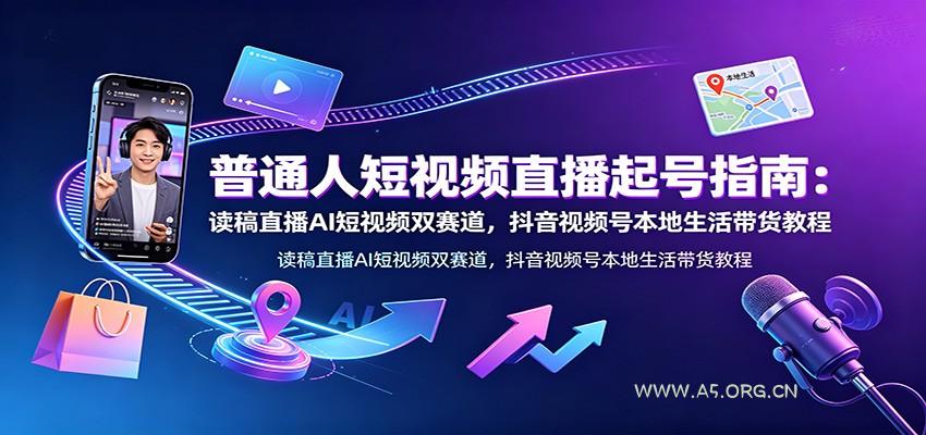 普通人短视频直播起号指南：读稿直播AI短视频双赛道，抖音视频号本地生活带货教程 - 小红泡