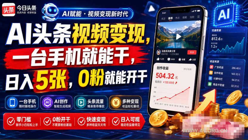 AI头条视频变现,一台手机就能干,日入5张,0粉就能开干 - 小红泡 AI头条视频变现,一台手机就能干,日入5张,0粉就能开干