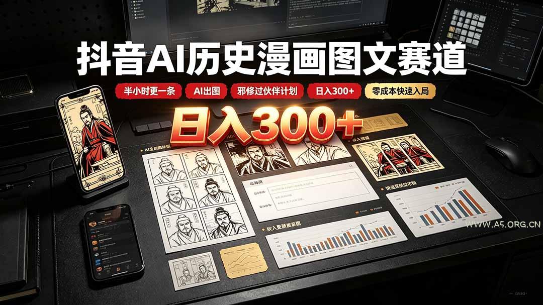 抖音AI历史漫画图文赛道：半小时更一条&times;AI出图&times;邪修过伙伴计划&times;日入300+，零成本快速入局 - 小红泡