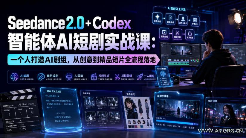 Seedance2.0+Codex智能体AI短剧实战课:一个人打造AI剧组,从创意到精品短片全流程 - 小红泡 Seedance2.0+Codex智能体AI短剧实战课:一个人打造AI剧组,从创意到精品短片全流程