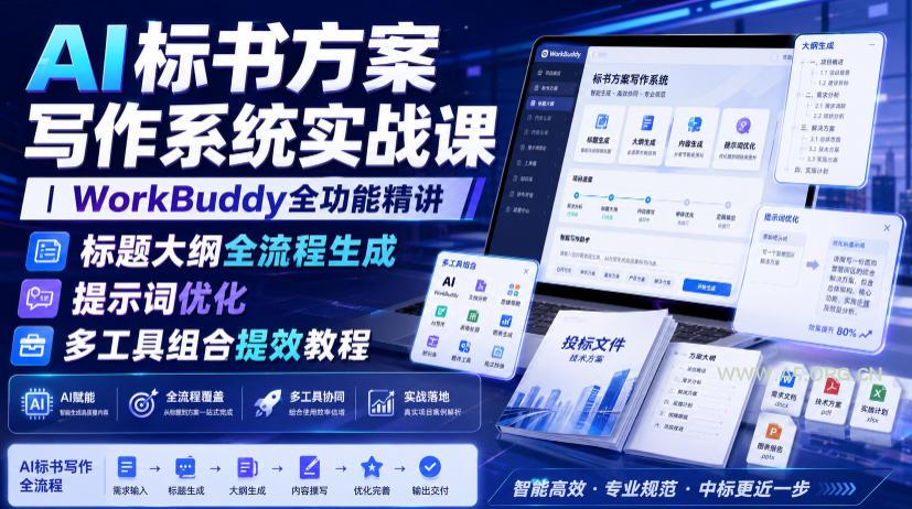 AI标书方案写作系统实战课|WorkBuddy全功能精讲・标题大纲全流程生成・提示词优化・多工具组合提效教程 - 小红泡 AI标书方案写作系统实战课|WorkBuddy全功能精讲・标题大纲全流程生成・提示词优化・多工具组合提效教程