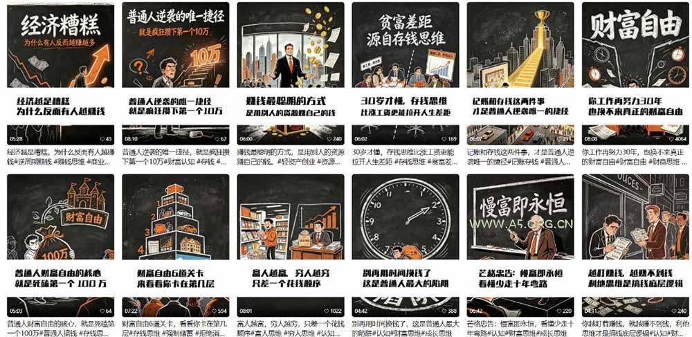 AI书单财富书籍图文解读：手绘黑白风格&times;一键直出&times;几十条视频跑1000单&times;全流程拆解&times;新手可上手 - 小红泡