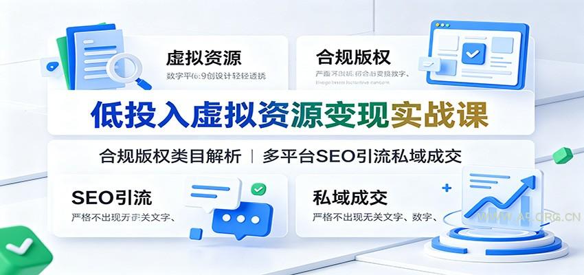 低投入虚拟资源变现实战课：合规版权类目解析，多平台SEO引流私域成交 - 小红泡