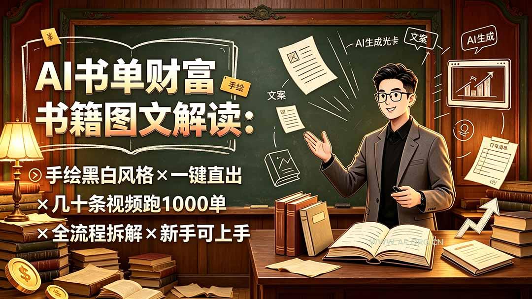 AI书单财富书籍图文解读:手绘黑白风格×一键直出×几十条视频跑1000单×全流程拆解×新手可上手 - 小红泡 AI书单财富书籍图文解读:手绘黑白风格×一键直出×几十条视频跑1000单×全流程拆解×新手可上手 - 小红泡