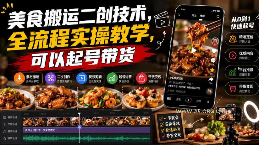 美食搬运二创技术,全流程实操教学,可以起号带货 - 小红泡 美食搬运二创技术,全流程实操教学,可以起号带货